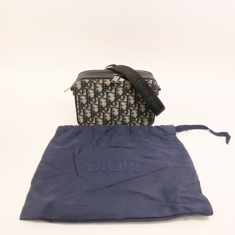 Dior 帆布Oblique Zipped Pouch With Strap銀扣肩背袋-8