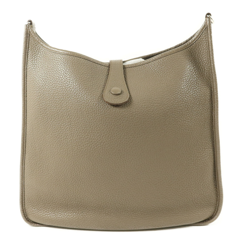 HERMES Clemence皮革Evelyne GM銀扣肩背袋Etoupe-1