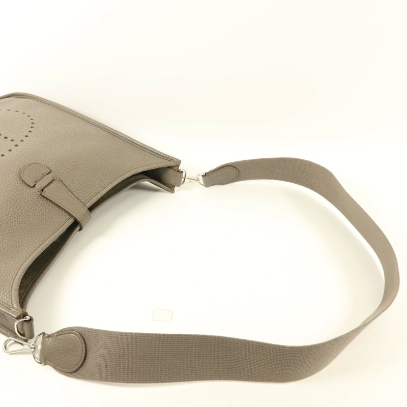 HERMES Clemence皮革Evelyne GM銀扣肩背袋Etoupe-4