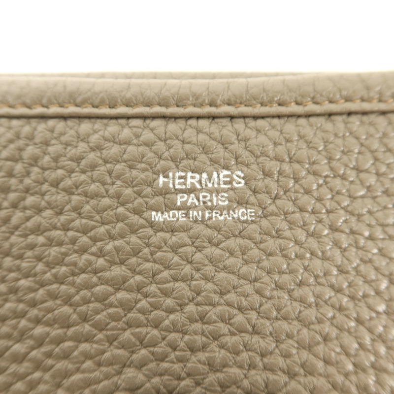HERMES Clemence皮革Evelyne GM銀扣肩背袋Etoupe-6