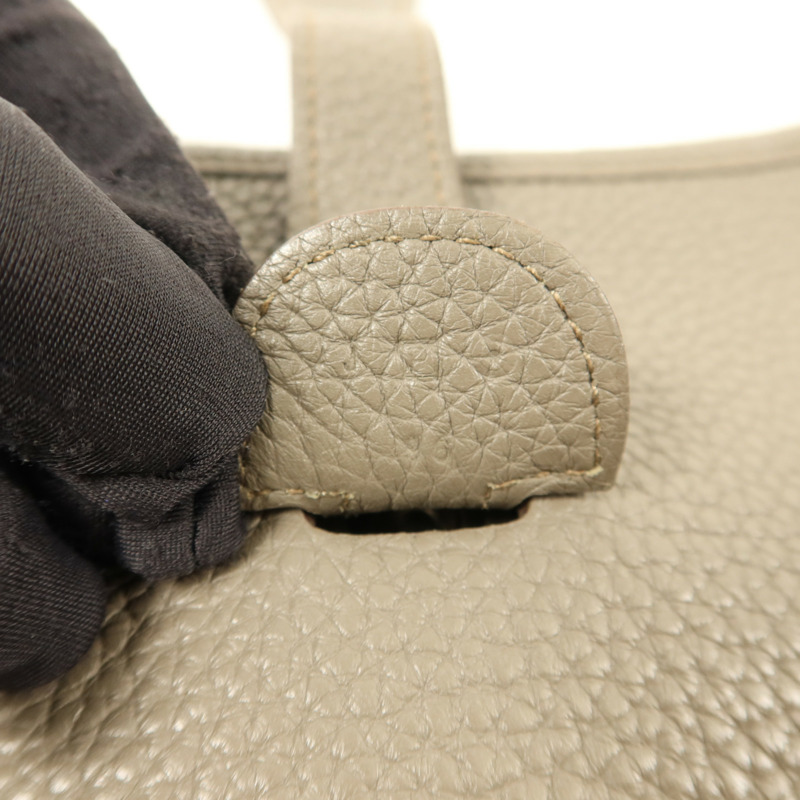 HERMES Clemence皮革Evelyne GM銀扣肩背袋Etoupe-7