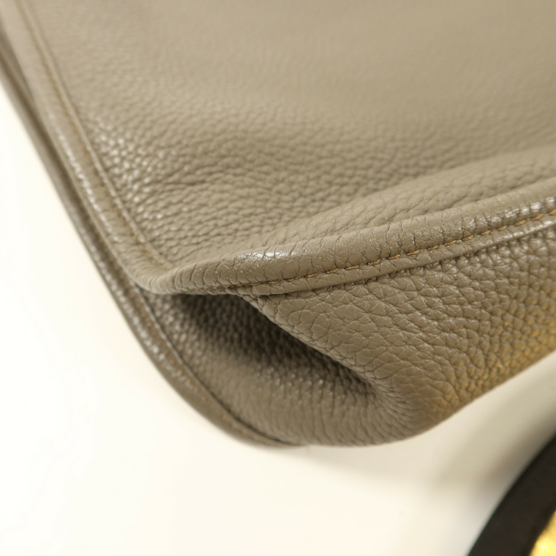 HERMES Clemence皮革Evelyne GM銀扣肩背袋Etoupe-11