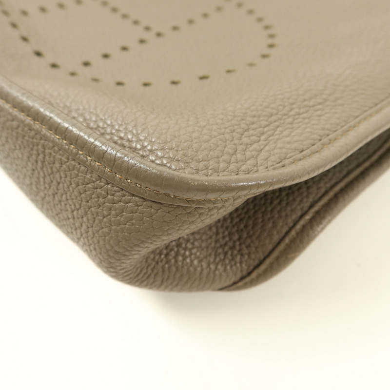 HERMES Clemence皮革Evelyne GM銀扣肩背袋Etoupe-12