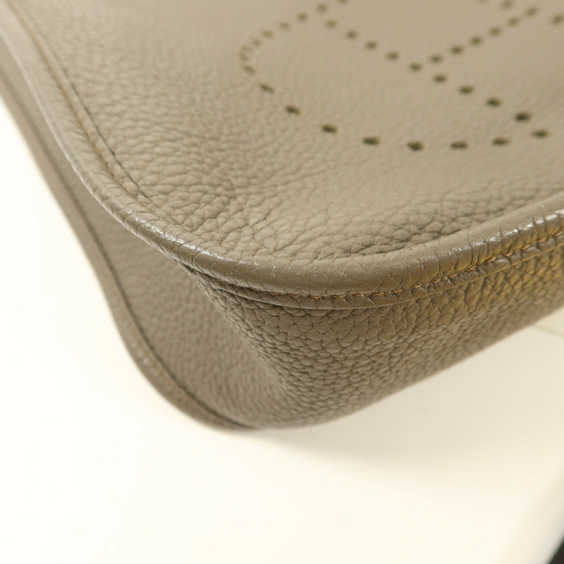 HERMES Clemence皮革Evelyne GM銀扣肩背袋Etoupe-13