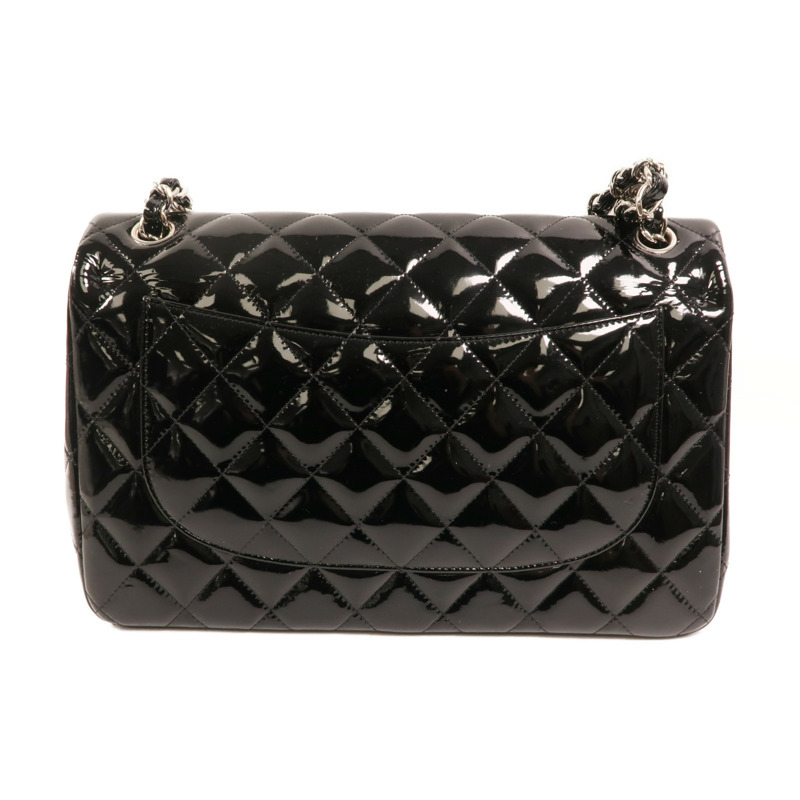 CHANEL 漆皮皮革Large Classic銀扣鏈帶肩背袋-1