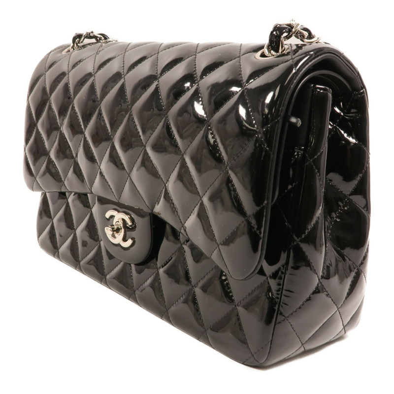 CHANEL 漆皮皮革Large Classic銀扣鏈帶肩背袋-2
