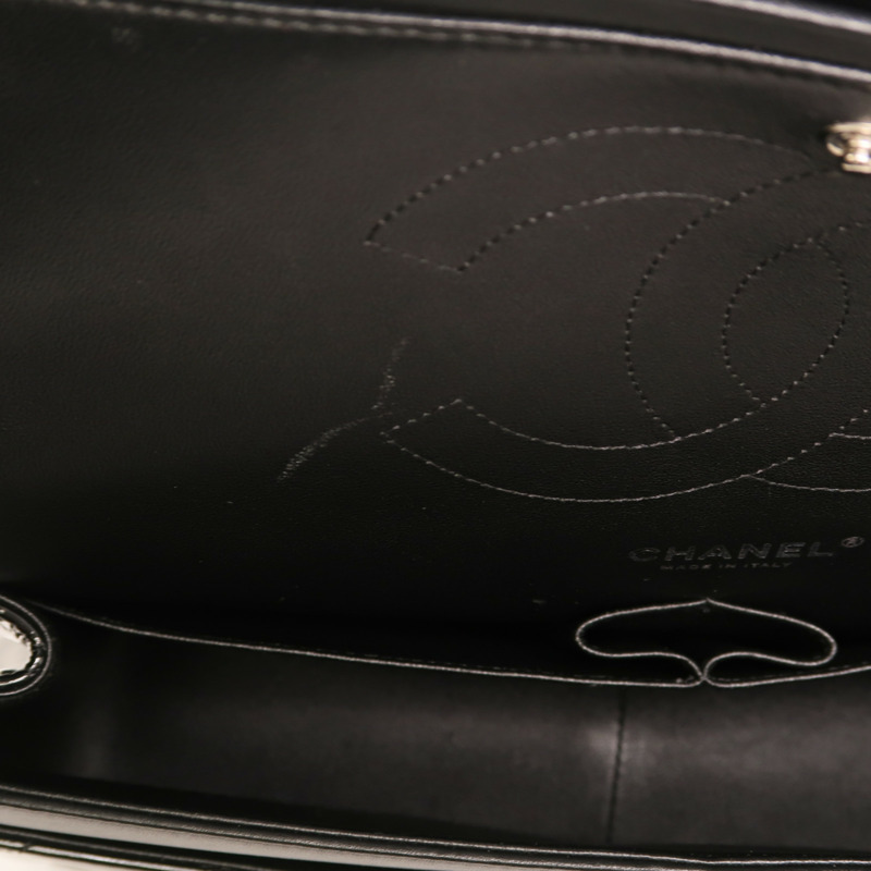 CHANEL 漆皮皮革Large Classic銀扣鏈帶肩背袋-5