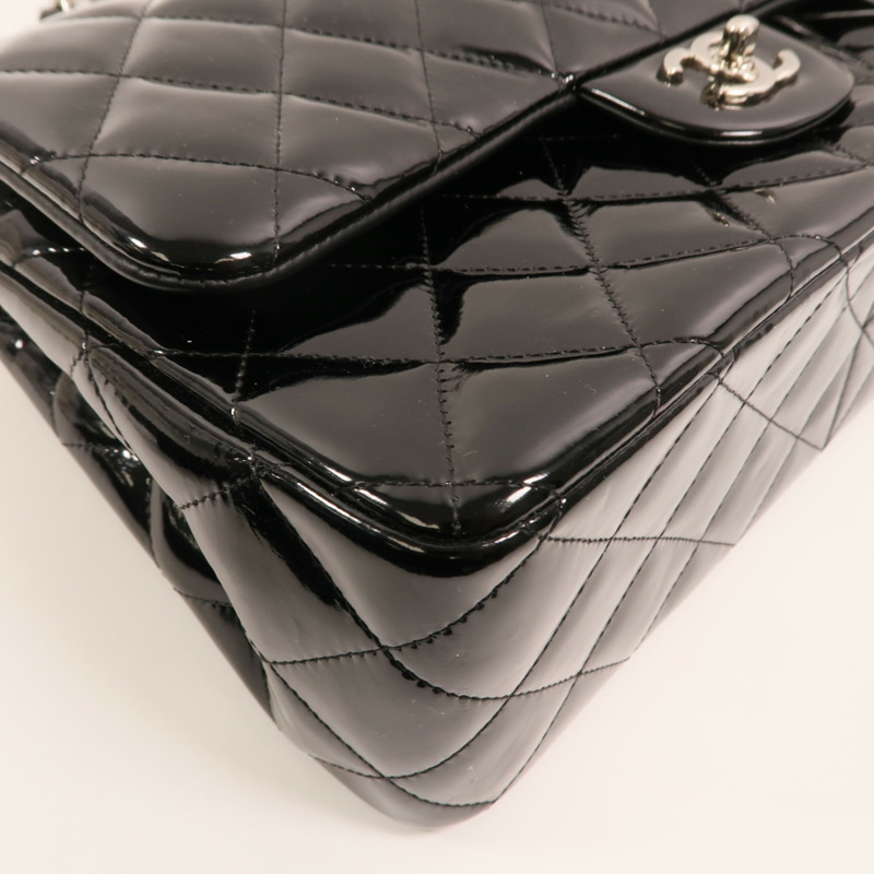 CHANEL 漆皮皮革Large Classic銀扣鏈帶肩背袋-12