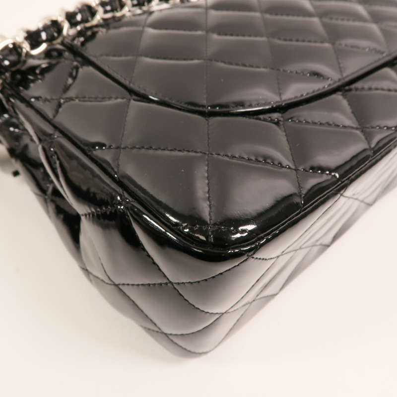 CHANEL 漆皮皮革Large Classic銀扣鏈帶肩背袋-14