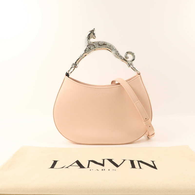 LANVIN 牛皮皮革Hobo Bag With Cat Handle銀扣手挽肩背兩用袋-15