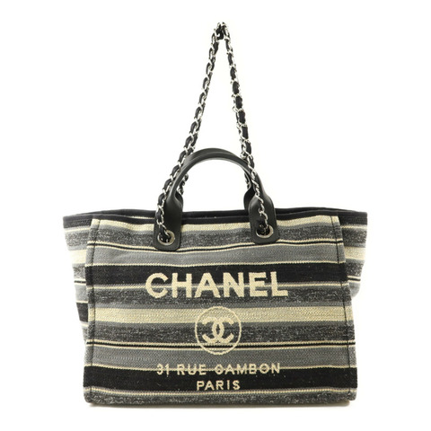 CHANEL 帆布Deauville銀扣手挽肩背兩用袋