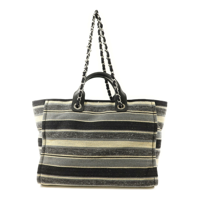 CHANEL 帆布Deauville銀扣手挽肩背兩用袋-1