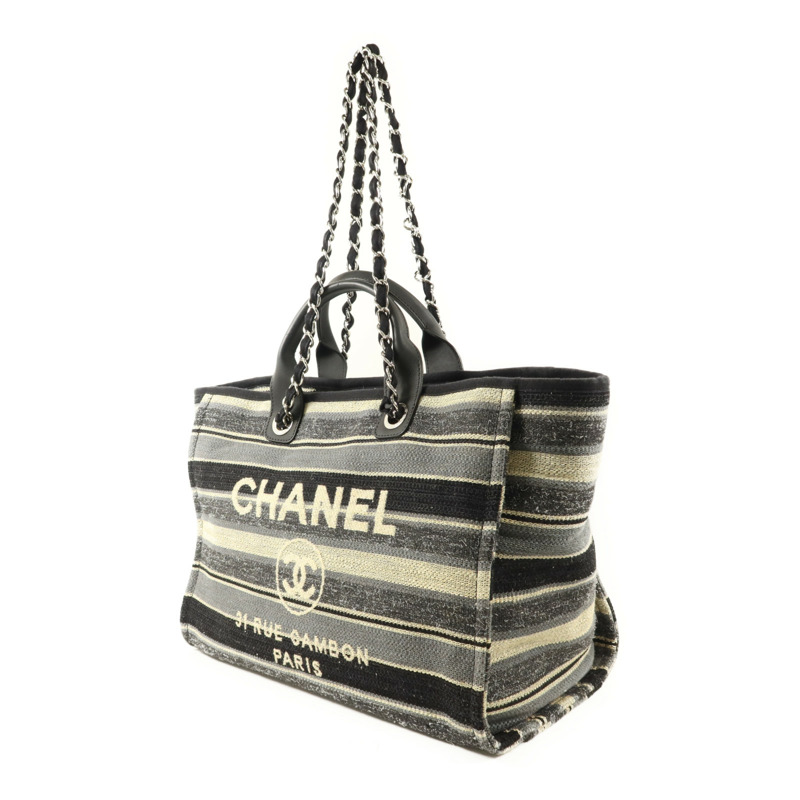 CHANEL 帆布Deauville銀扣手挽肩背兩用袋-2