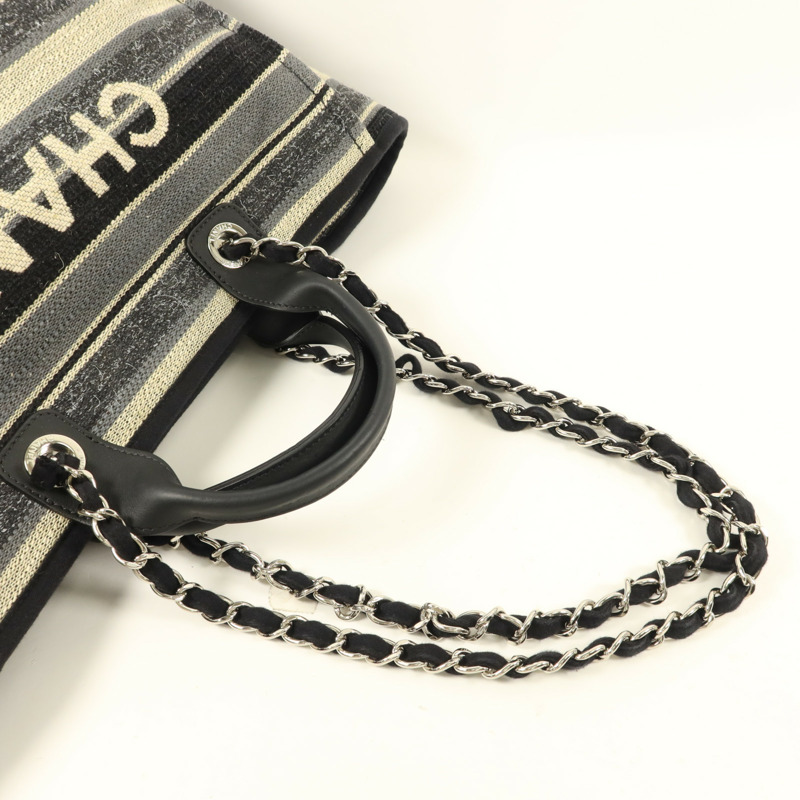 CHANEL 帆布Deauville銀扣手挽肩背兩用袋-4