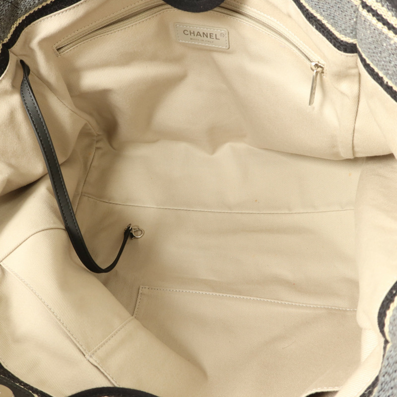 CHANEL 帆布Deauville銀扣手挽肩背兩用袋-5