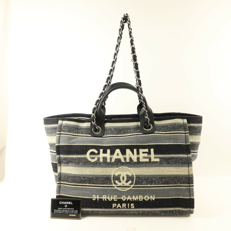 CHANEL 帆布Deauville銀扣手挽肩背兩用袋-19