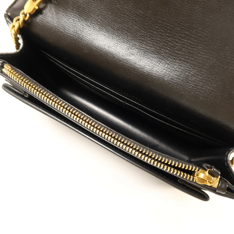 SAINT LAURENT 牛皮皮革Sunset Mini金扣鏈帶手挽肩背兩用袋-4