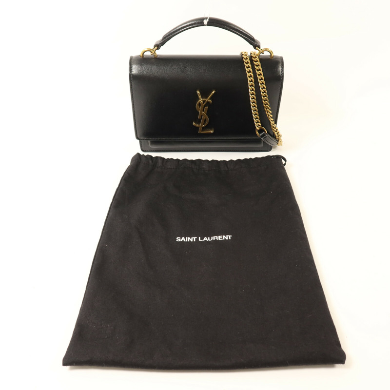 SAINT LAURENT 牛皮皮革Sunset Mini金扣鏈帶手挽肩背兩用袋-7