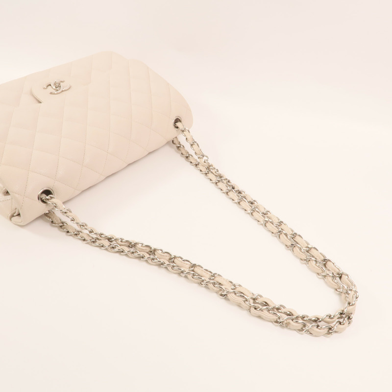 CHANEL 牛皮皮革Large Classic銀扣鏈帶肩背袋-7