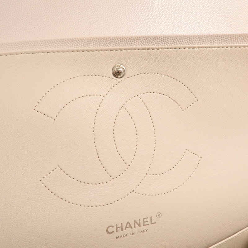 CHANEL 牛皮皮革Large Classic銀扣鏈帶肩背袋-15