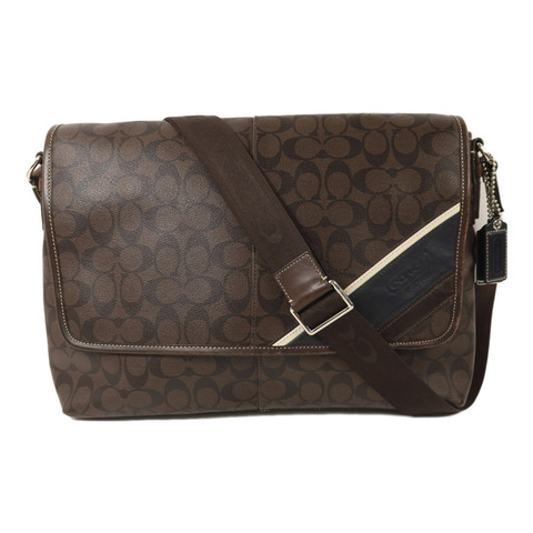 COACH 塗層帆布Shoulder Bag銀扣肩背袋