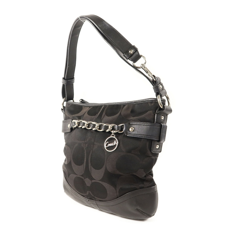 COACH 帆布Signature Optic Chain銀扣肩背袋-2