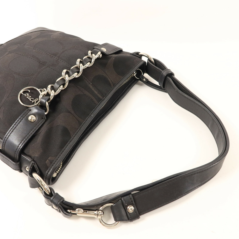 COACH 帆布Signature Optic Chain銀扣肩背袋-4