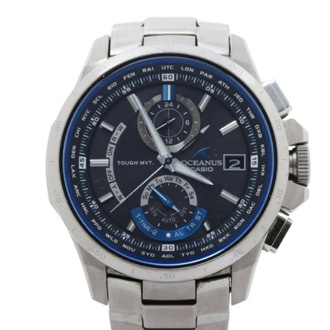 卡西歐 Oceanus OCWT10001AJF 黑色銀色鈦金屬男士模擬腕錶