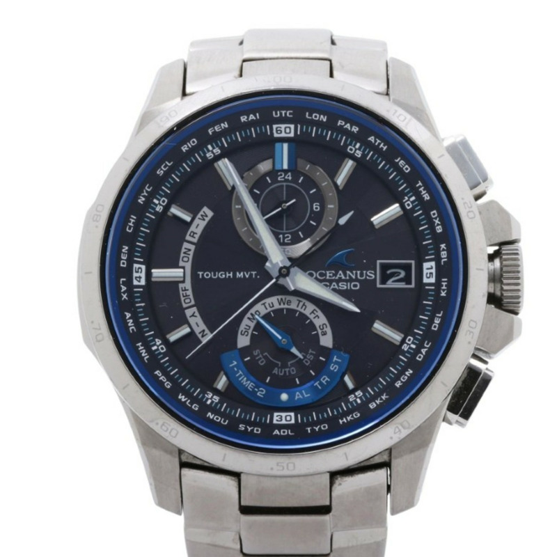 卡西歐 Oceanus OCWT10001AJF 黑色銀色鈦金屬男士模擬腕錶-0