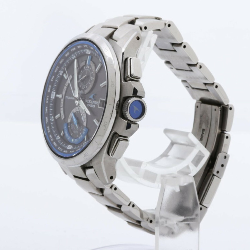 卡西歐 Oceanus OCWT10001AJF 黑色銀色鈦金屬男士模擬腕錶-1