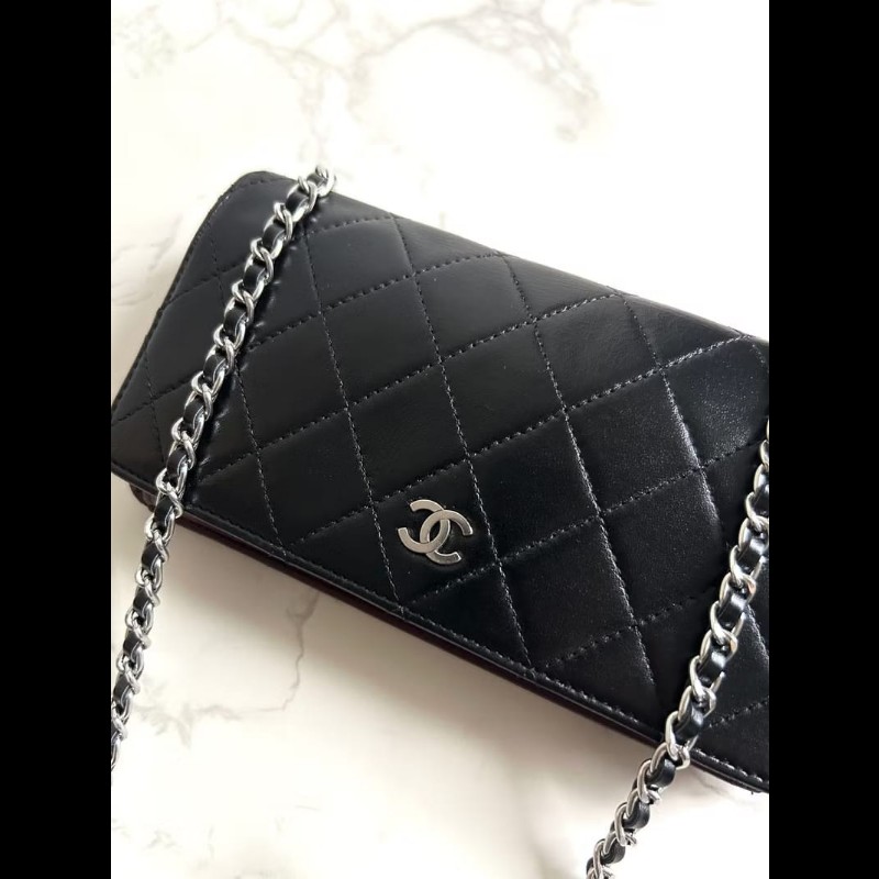【LA LUNE】中古包 Chanel黑色小羊皮革WOC 斜背包 側背包 單肩包 長夾 錢包 皮夾-2