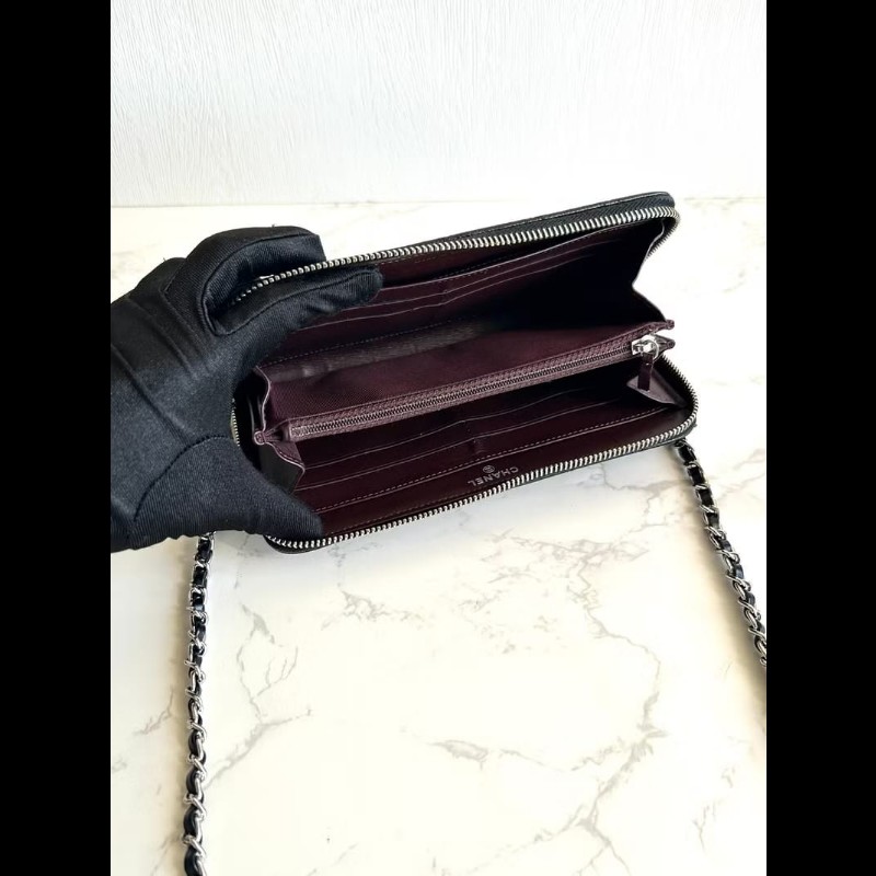 【LA LUNE】中古包 Chanel黑銀色魚子醬WOC 側背包 斜背包 皮夾 錢包 單肩包-4