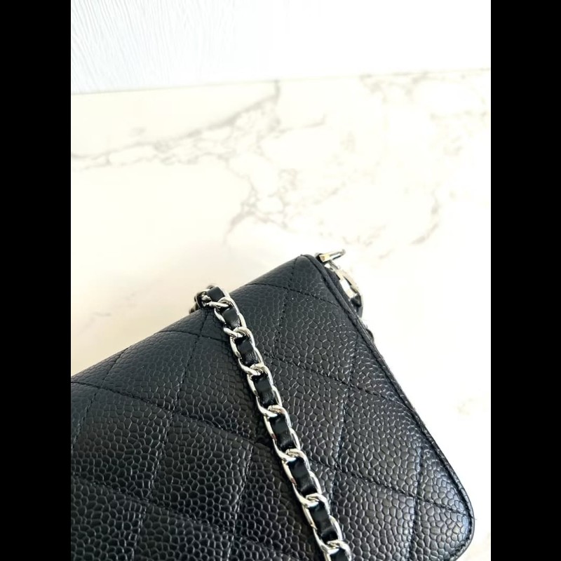 【LA LUNE】中古包 Chanel黑銀色魚子醬WOC 側背包 斜背包 皮夾 錢包 單肩包-5
