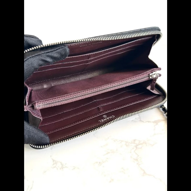 【LA LUNE】中古包 Chanel黑銀色魚子醬WOC 側背包 斜背包 皮夾 錢包 單肩包-6