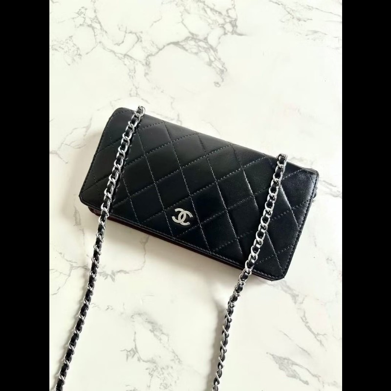 【LA LUNE】中古包 Chanel黑銀色魚子醬WOC 側背包 斜背包 皮夾 錢包 單肩包-8