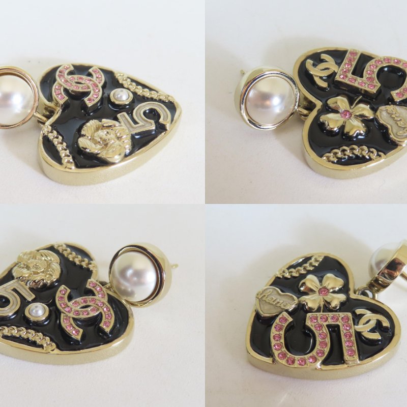 【巴黎站二手名牌專賣店】＊現貨＊CHANEL 香奈兒 真品＊ABD341珍珠黑愛心吊墜針式耳環-2