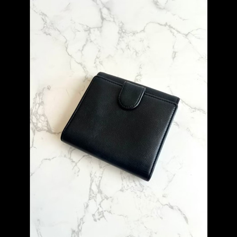 【LA LUNE】中古包 Chanel黑色雕刻銀扣魚子醬短夾 皮夾 錢包 二手包 古董包-3