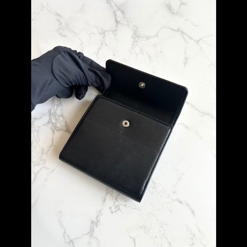 【LA LUNE】中古包 Chanel黑色雕刻銀扣魚子醬短夾 皮夾 錢包 二手包 古董包-4