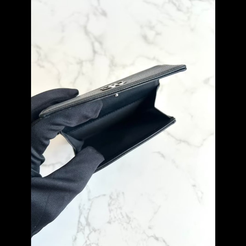 【LA LUNE】中古包 Chanel黑色雕刻銀扣魚子醬短夾 皮夾 錢包 二手包 古董包-5