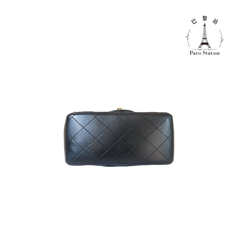 【巴黎站二手名牌專賣店】＊現貨＊CHANEL香奈兒真品＊A35200黑色羊皮菱格紋淡金雙C方胖子斜背鍊包 口蓋包-2