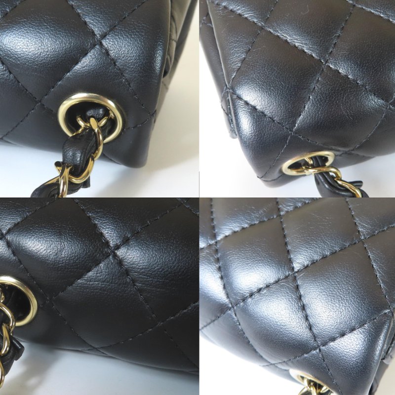 【巴黎站二手名牌專賣店】＊現貨＊CHANEL香奈兒真品＊A35200黑色羊皮菱格紋淡金雙C方胖子斜背鍊包 口蓋包-5