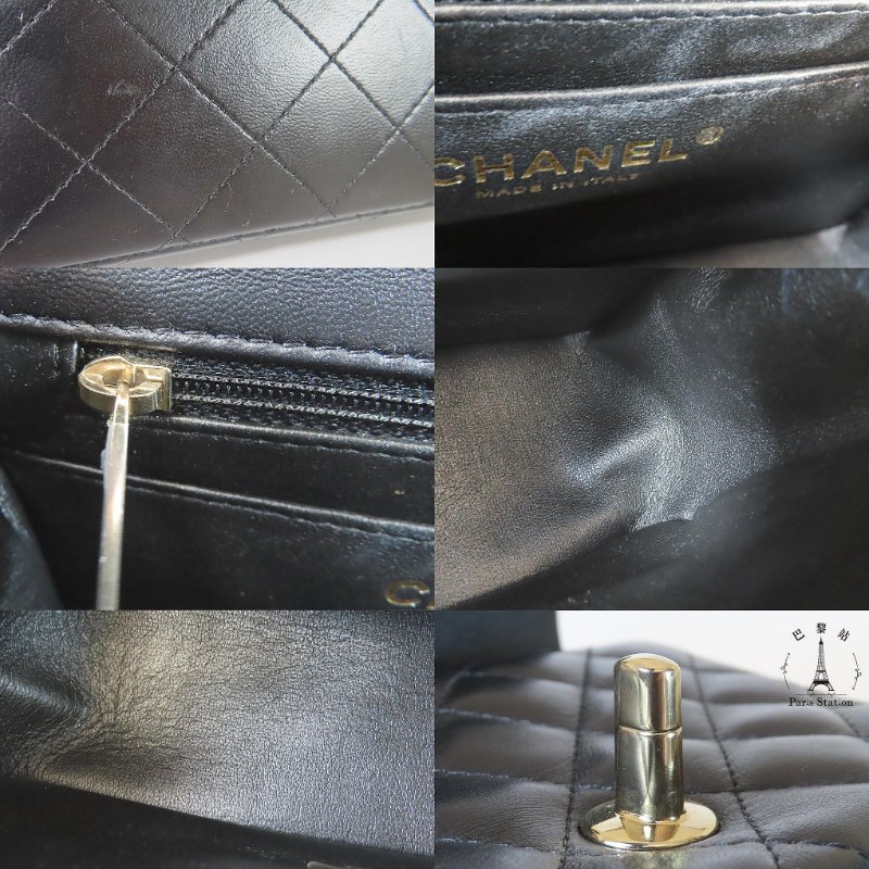 【巴黎站二手名牌專賣店】＊現貨＊CHANEL香奈兒真品＊A35200黑色羊皮菱格紋淡金雙C方胖子斜背鍊包 口蓋包-6