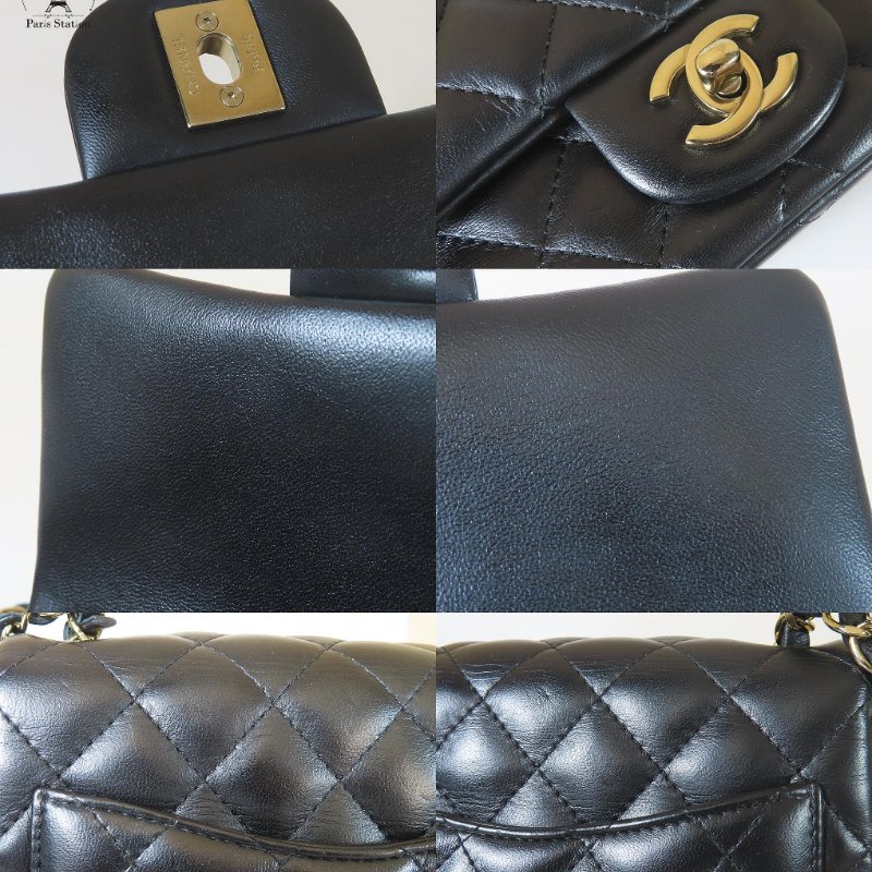 【巴黎站二手名牌專賣店】＊現貨＊CHANEL香奈兒真品＊A35200黑色羊皮菱格紋淡金雙C方胖子斜背鍊包 口蓋包-7