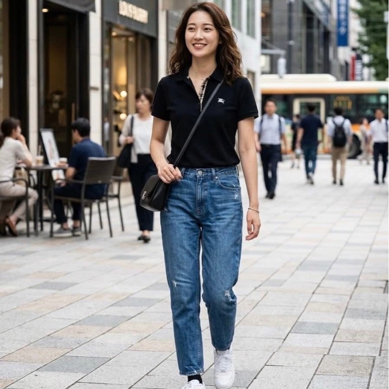 BURBERRY 倫敦 黑色經典格紋戰馬POLO衫-0