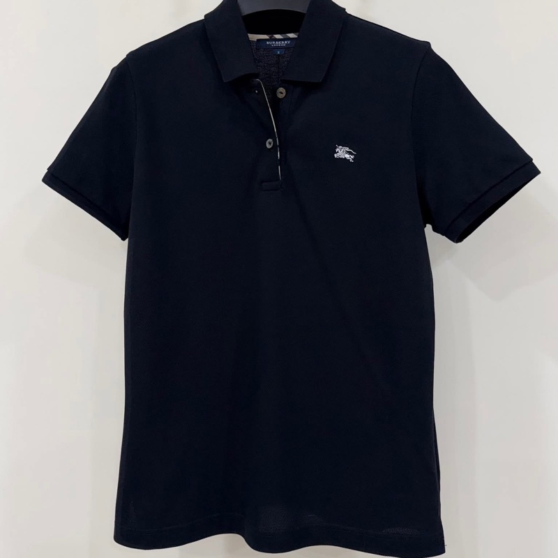 BURBERRY 倫敦 黑色經典格紋戰馬POLO衫-1