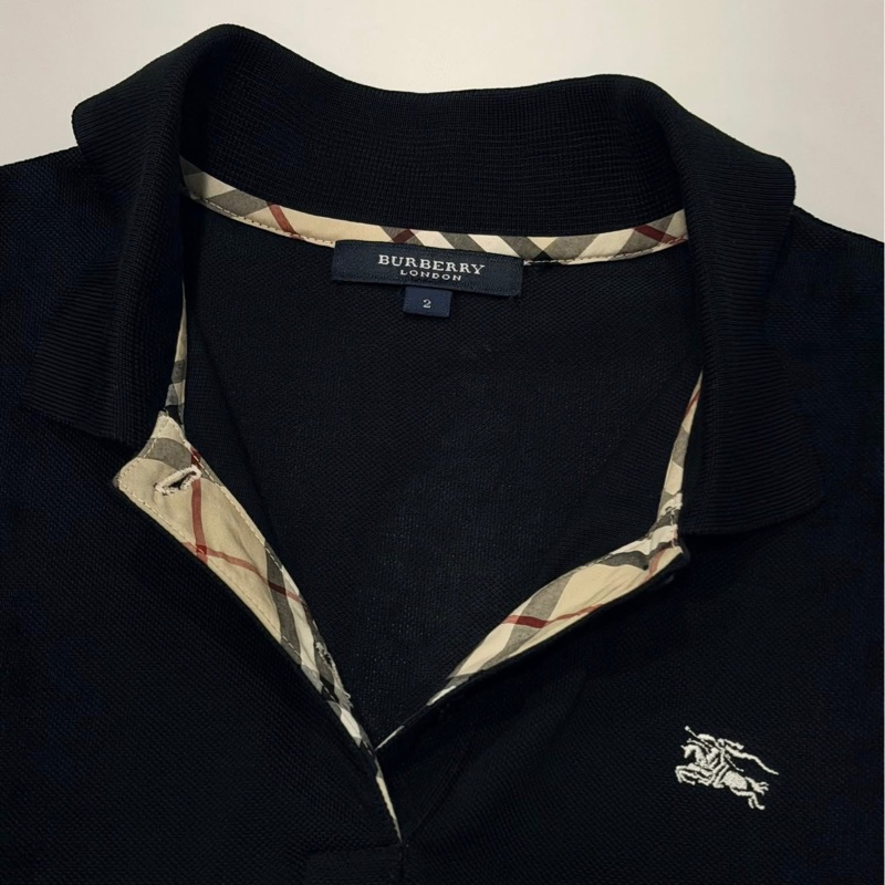 BURBERRY 倫敦 黑色經典格紋戰馬POLO衫-3