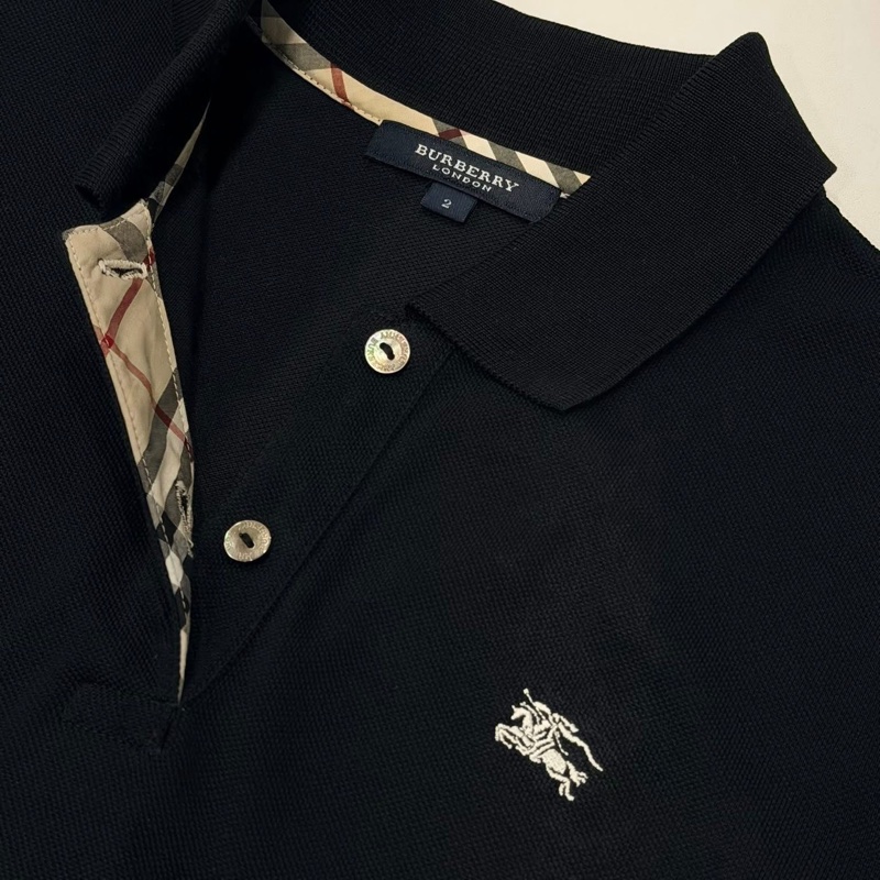 BURBERRY 倫敦 黑色經典格紋戰馬POLO衫-4