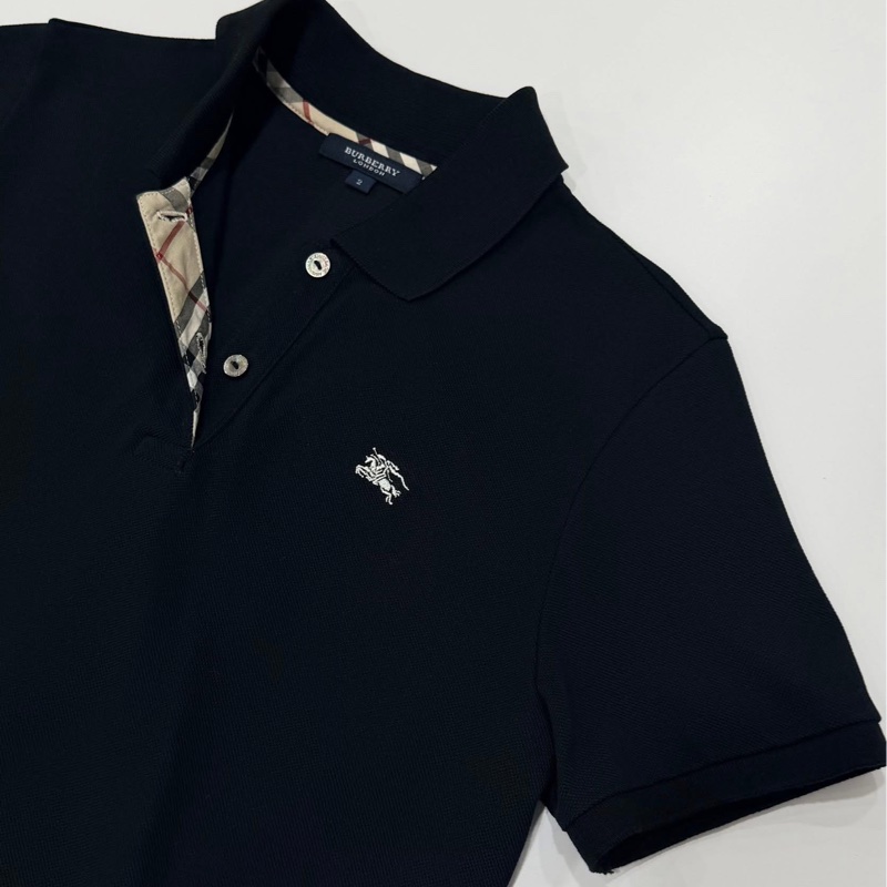 BURBERRY 倫敦 黑色經典格紋戰馬POLO衫-5