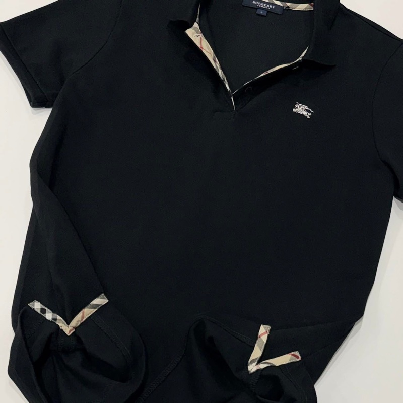 BURBERRY 倫敦 黑色經典格紋戰馬POLO衫-6