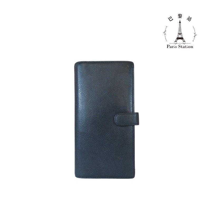 【巴黎站二手名牌專賣店】＊現貨＊CHANEL香奈兒真品＊黑色皮革大雙C雙面釦式長夾-1